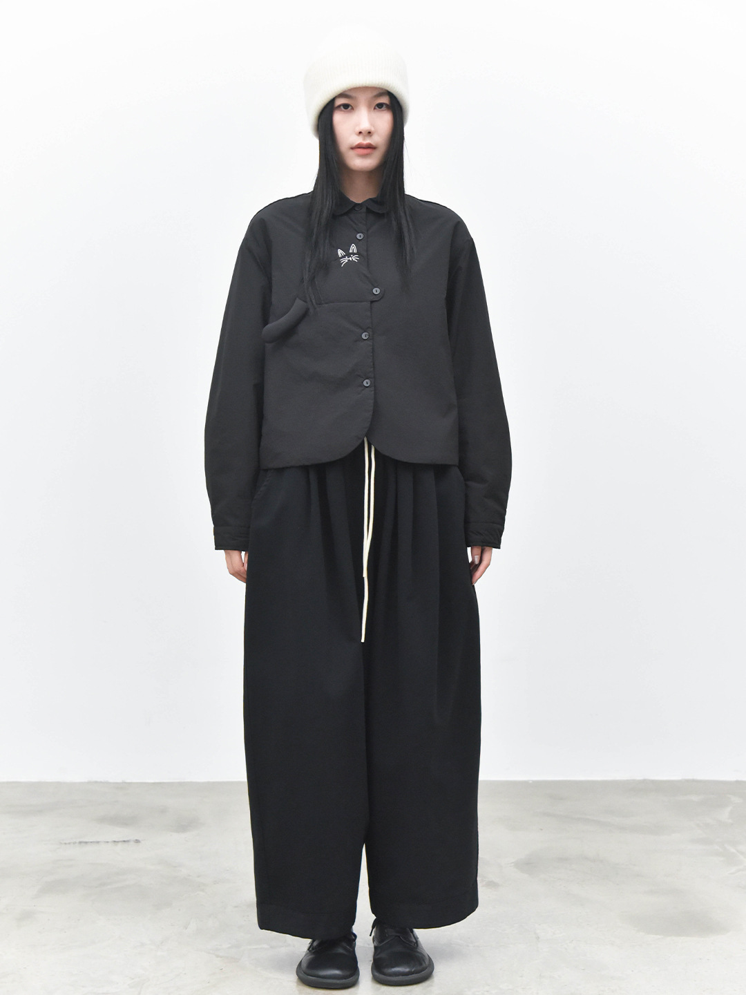 女士秋冬立體小貓尾巴充棉裝飾夾棉襯衫外套