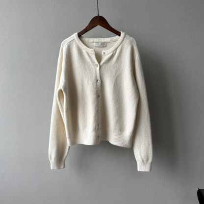 女士秋冬韓系多色圓領針織開衫