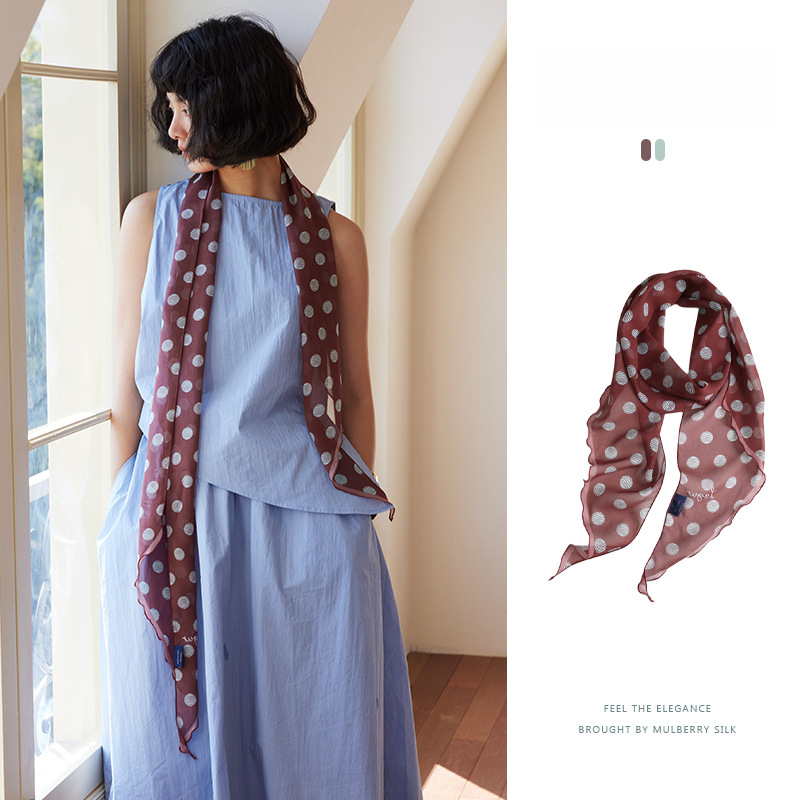 100%桑蠶絲波點長條絲巾
