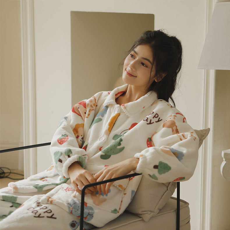 女士秋冬加絨加厚卡通印花睡衣合集