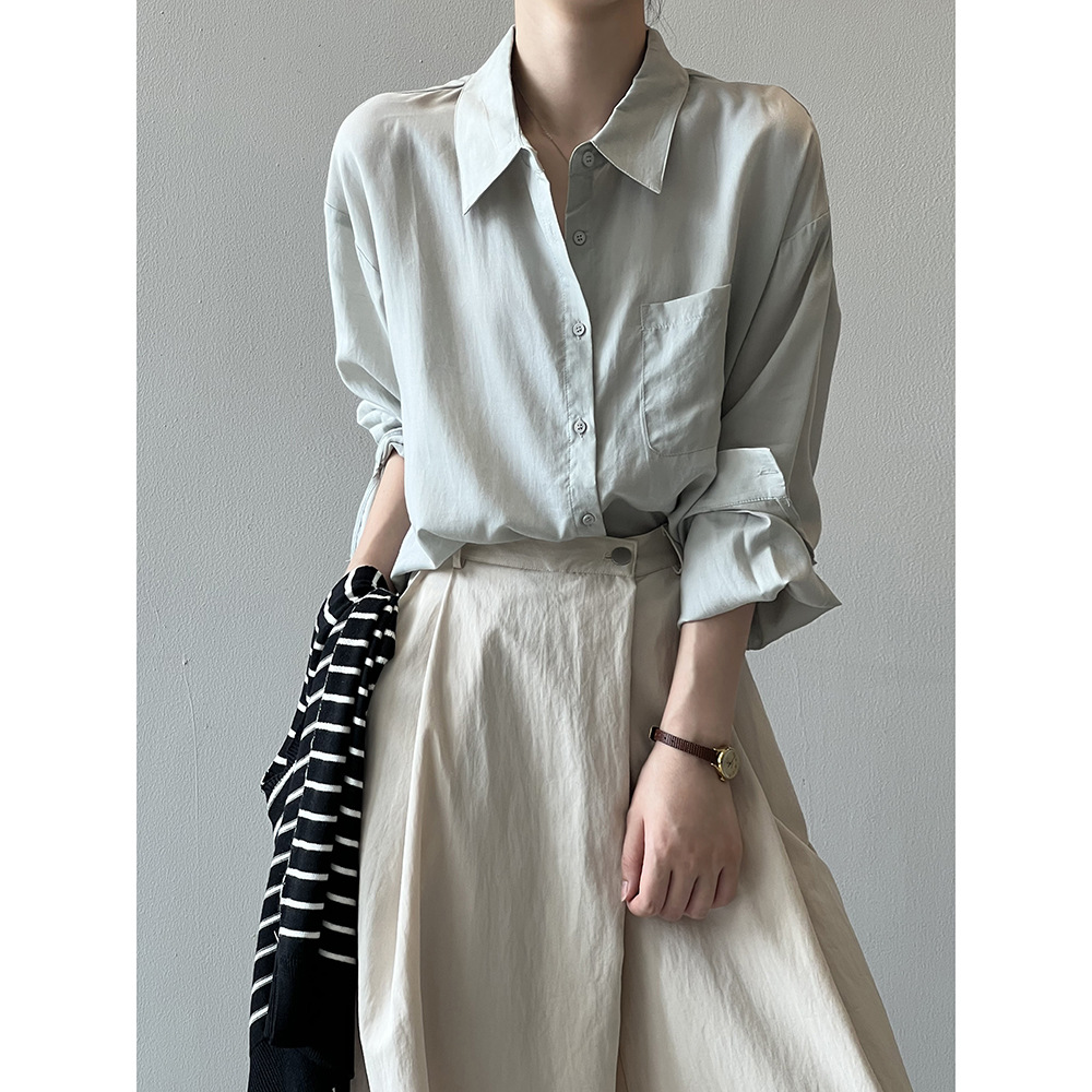 女士天絲純色長袖襯衫