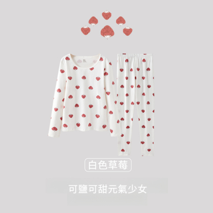 女士秋季純棉插畫風印花秋衣秋褲套裝