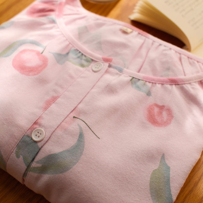 女士春秋冬純棉磨毛甜桃長袖長褲居家服