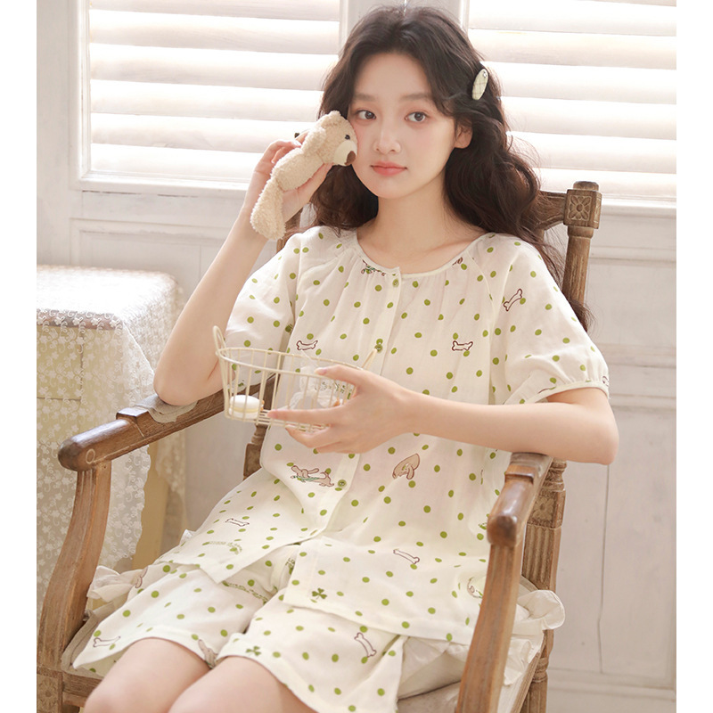 夏棉纱骨頭短袖短褲家居服