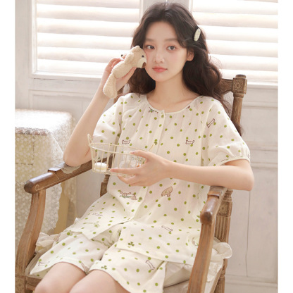 夏棉纱骨頭短袖短褲家居服