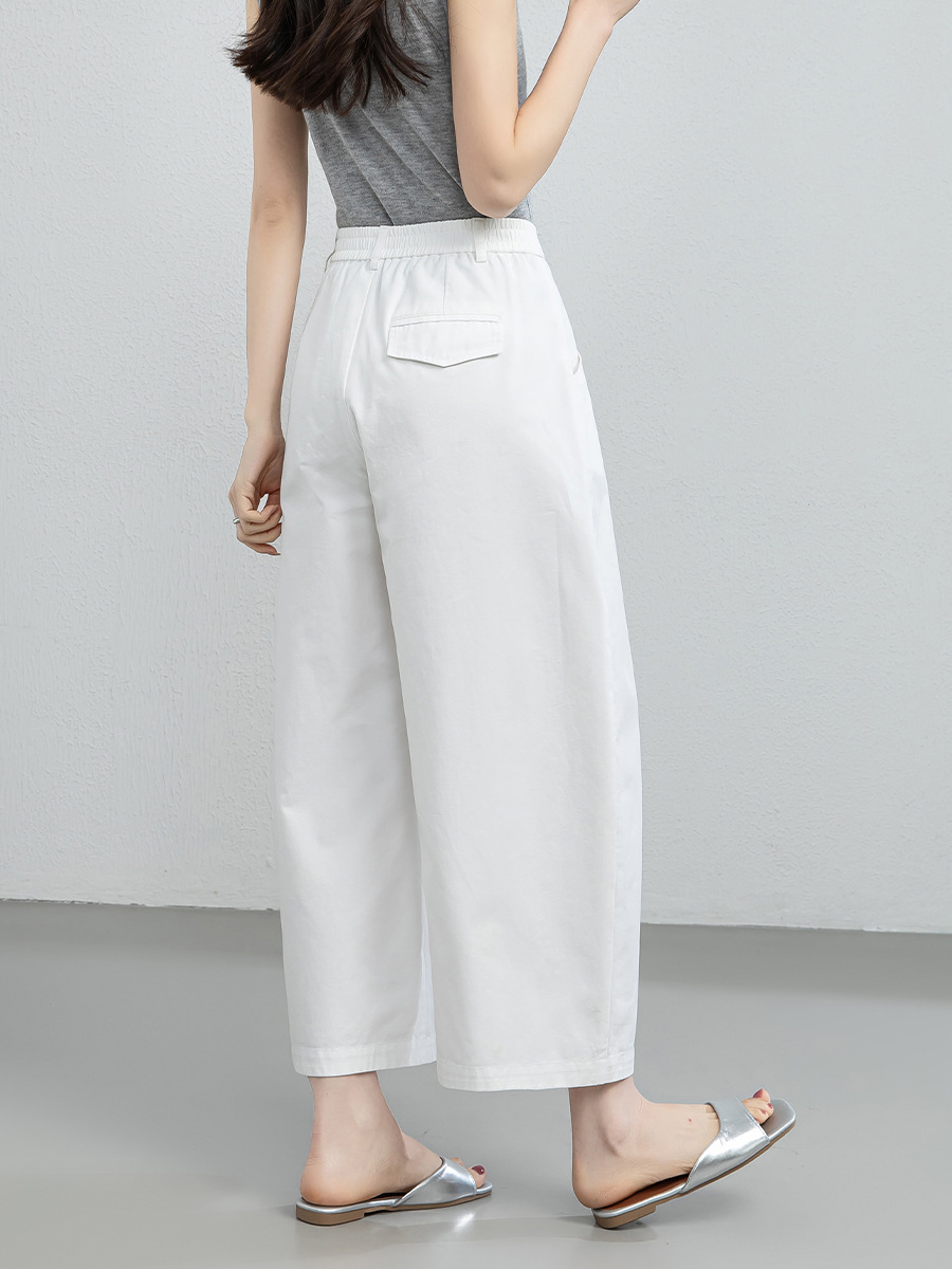 女夏純棉白色九分氣球褲