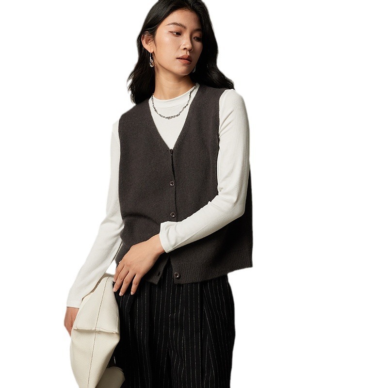 女士秋冬浣熊絨單排扣針織馬甲