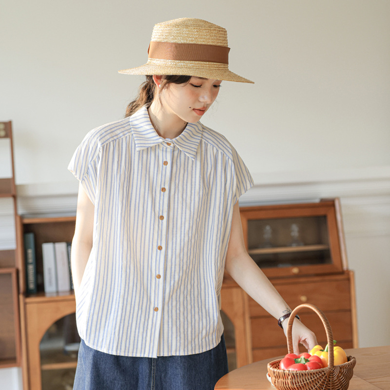 女百搭條紋短袖襯衫