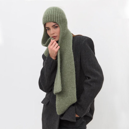 純色護頸一體連帽圍巾