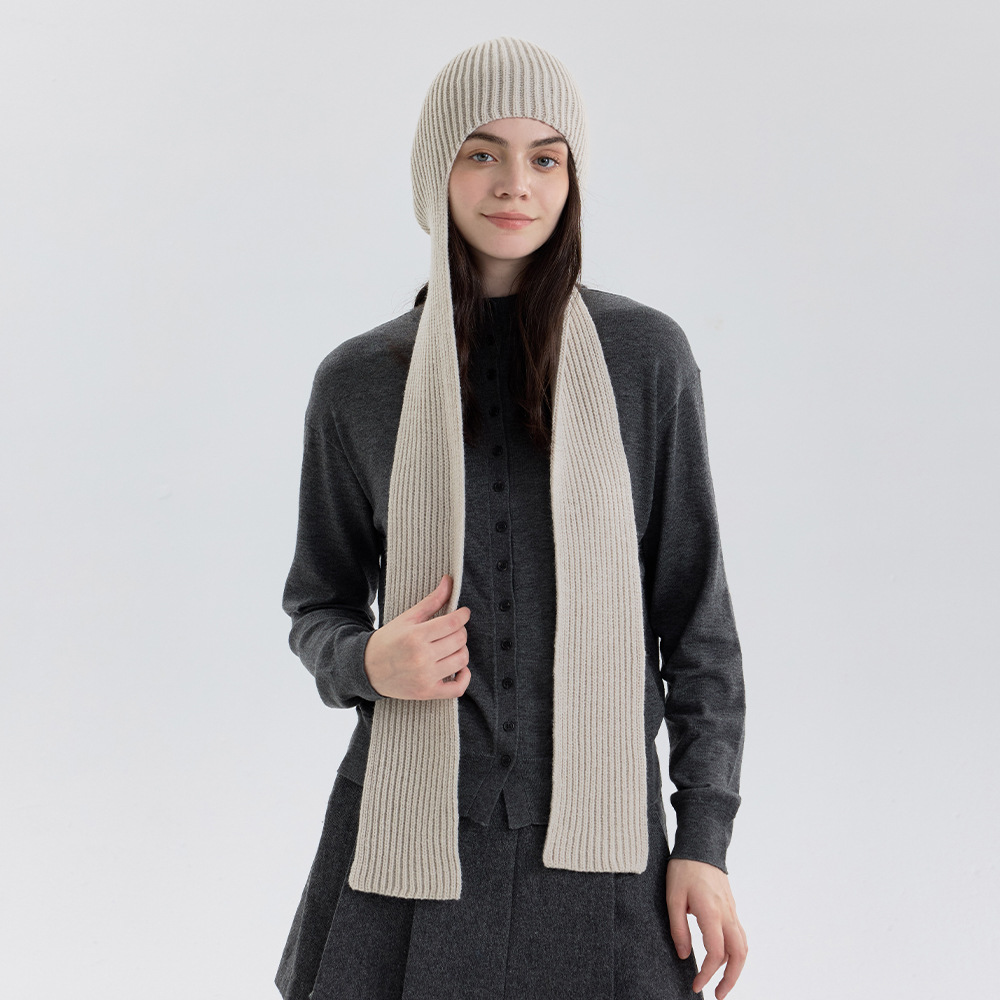 純色護頸一體連帽圍巾