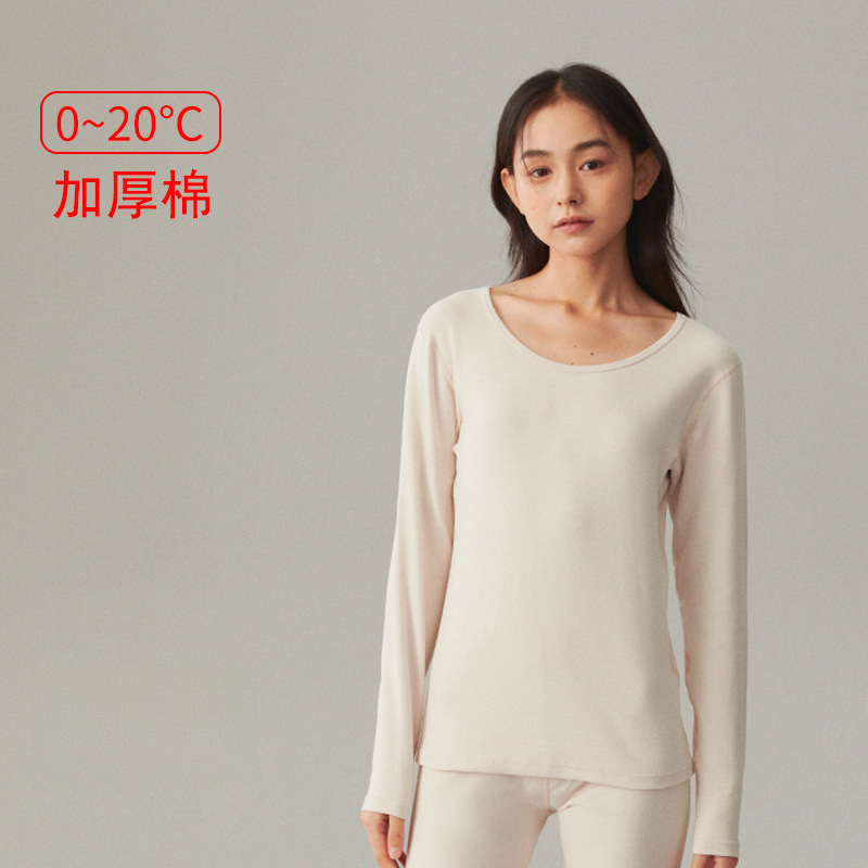 女士秋冬純棉磨毛圓領打底上衣