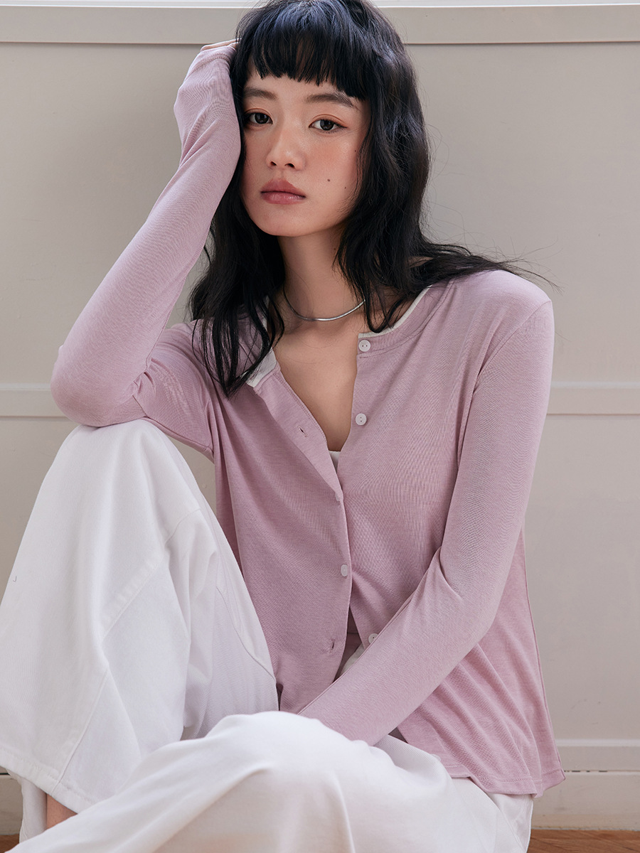 女春夏萊賽爾羊毛紐扣打底衫