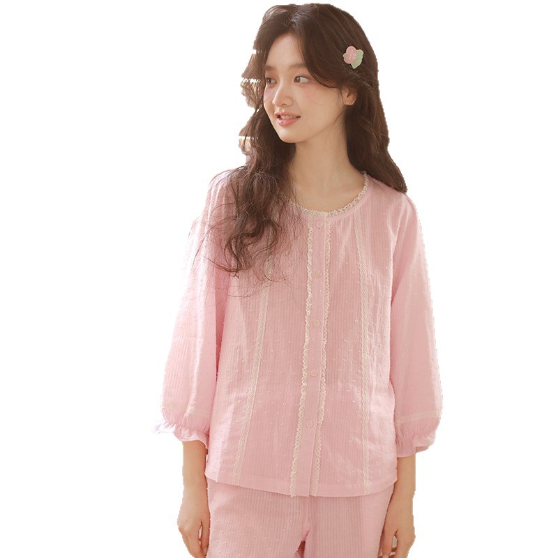 女春夏棉紗圓領九分袖居家服