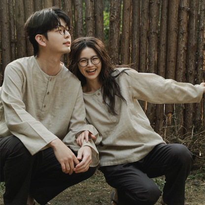 情侶春秋棉麻風居家服