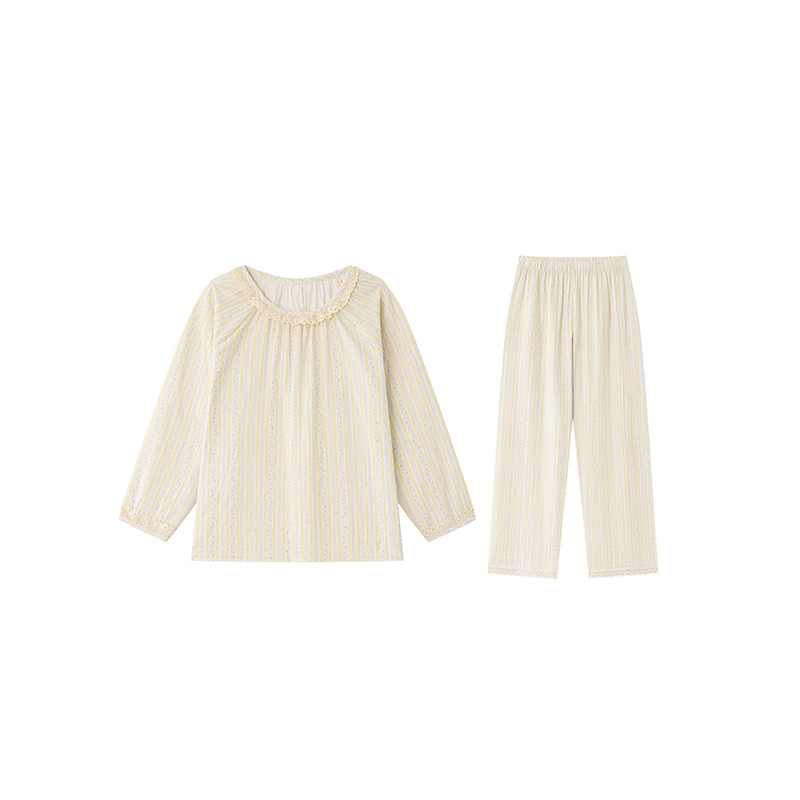 女款纯棉日系蕾絲邊長袖睡衣套装