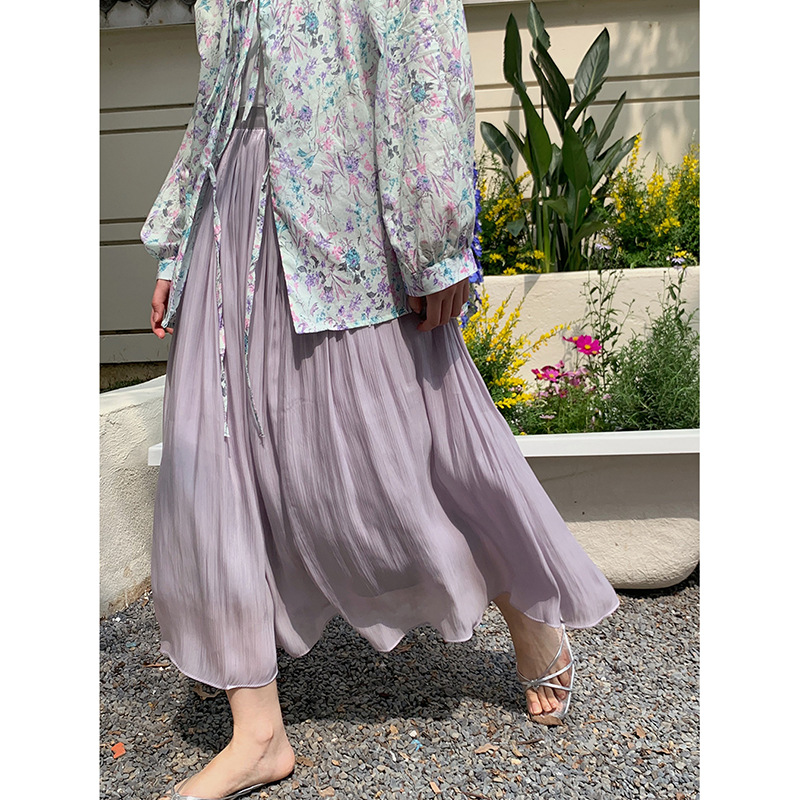 女夏流光紗高腰a字百褶半身裙