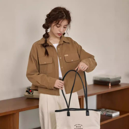 女春秋休閒短款寬鬆磨毛外套