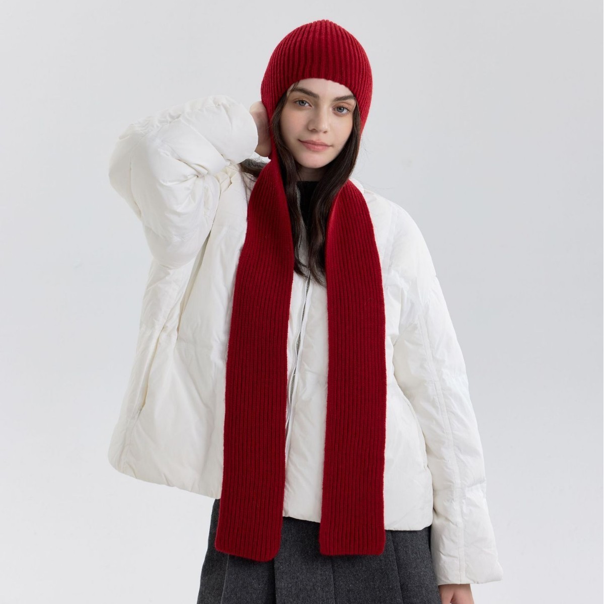 純色護頸一體連帽圍巾