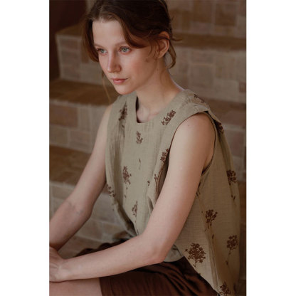 女士全棉色織提花雙層紗布國風無袖睡衣