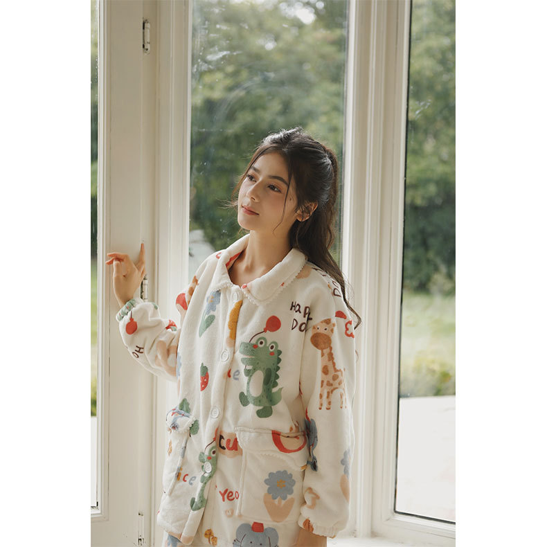 女士秋冬加絨加厚卡通印花睡衣合集