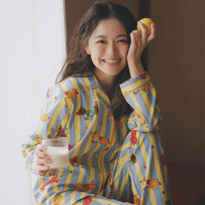 女士春秋純棉卡通睡衣套裝