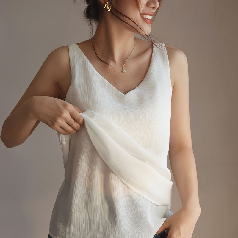 女夏外穿V領帶胸墊無袖吊帶背心