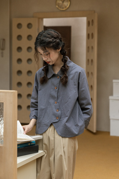 女士秋冬寬鬆純棉磨毛長袖襯衫