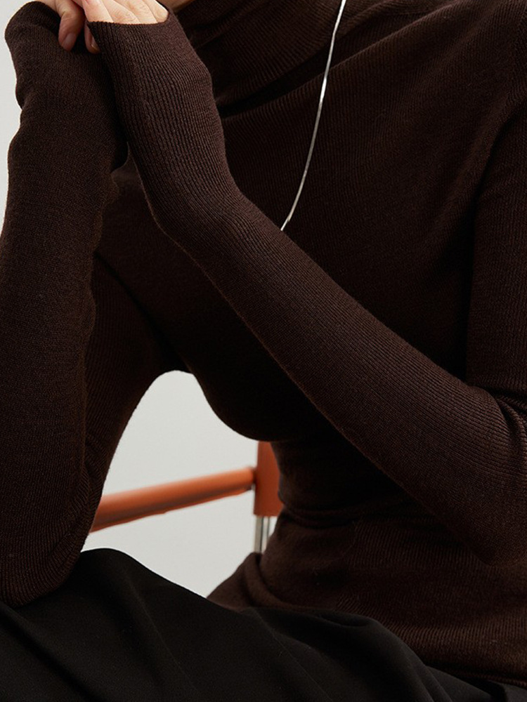 女士高領無縫揚子紗100羊毛衫