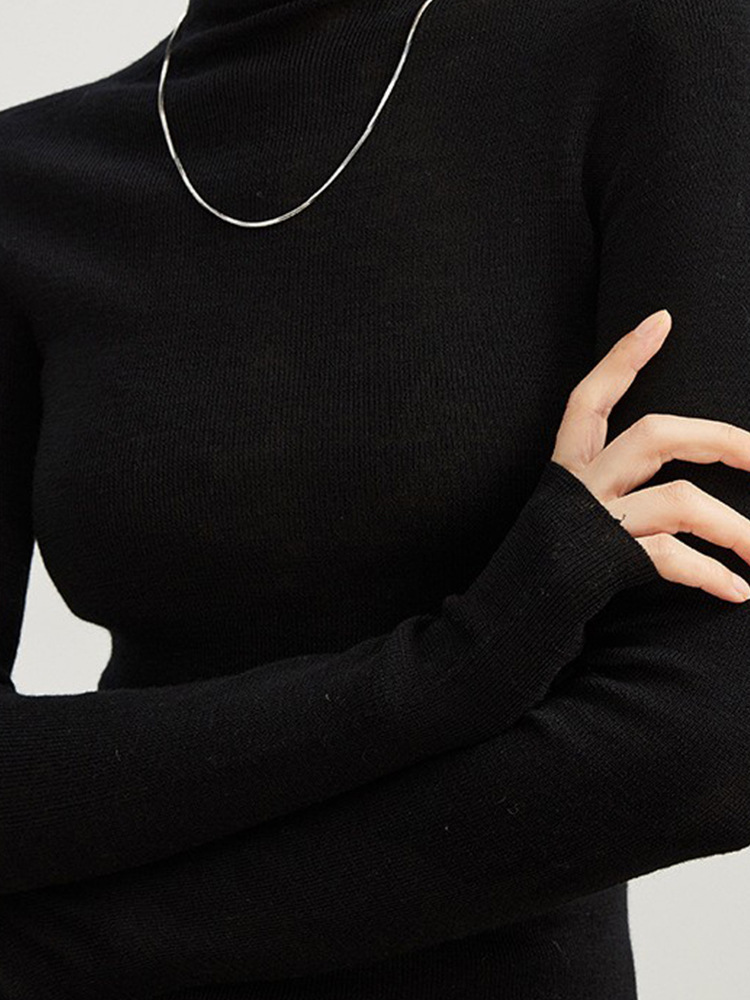 女士高領無縫揚子紗100羊毛衫