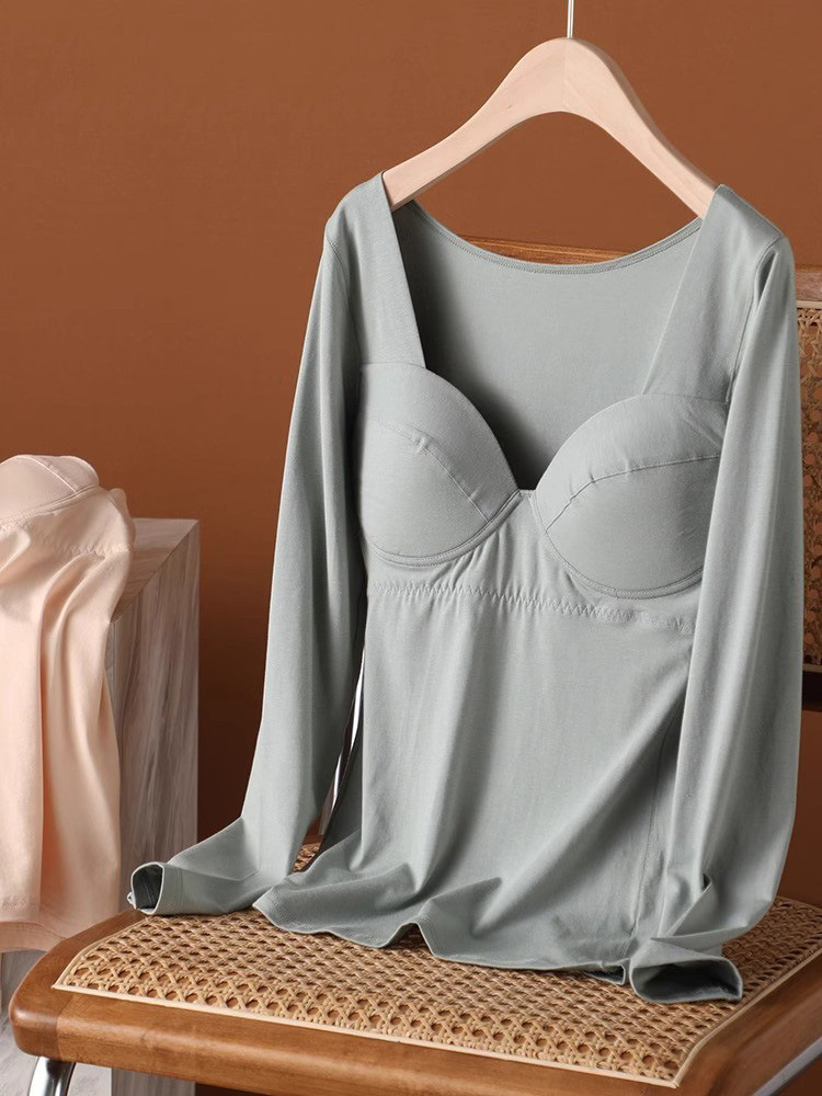 女士秋冬莫代爾帶胸墊打底衫