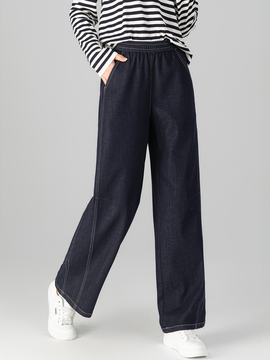 女士秋季鬆緊腰九分直筒牛仔褲