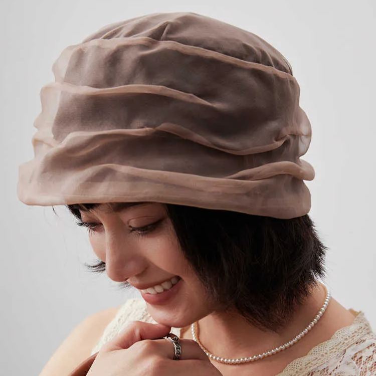 通透褶皺桑蠶絲小禮帽