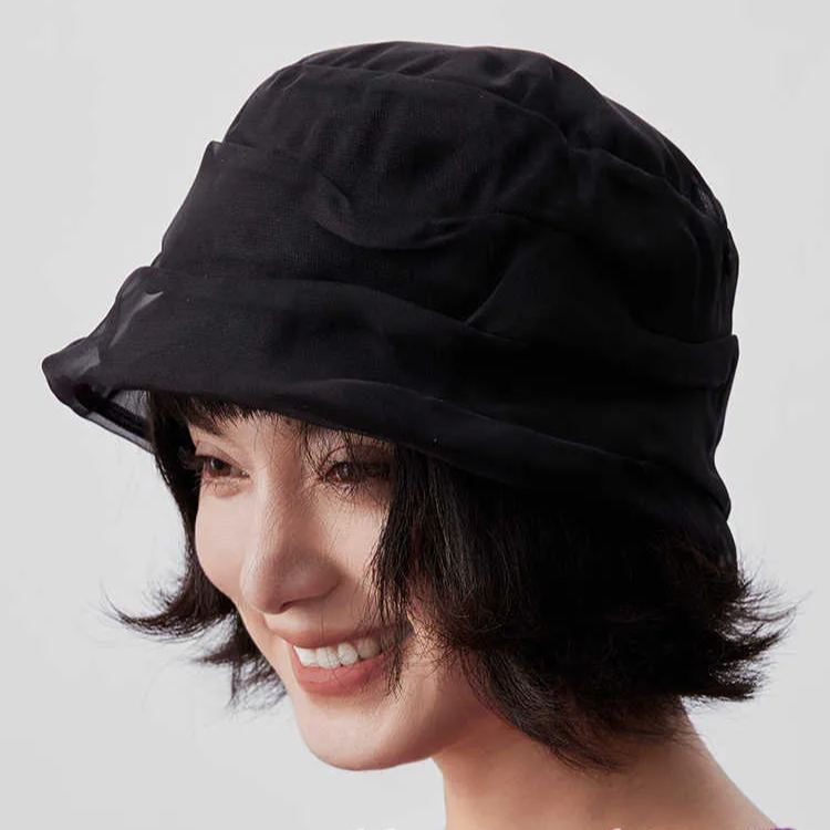 通透褶皺桑蠶絲小禮帽