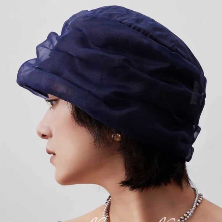 通透褶皺桑蠶絲小禮帽