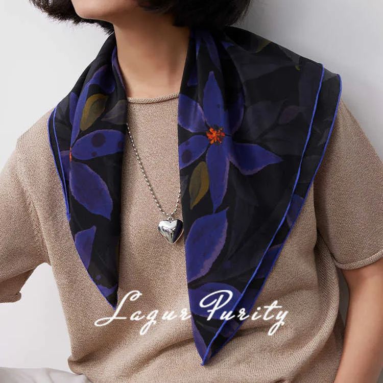 100%桑蠶絲神秘黑紫方巾