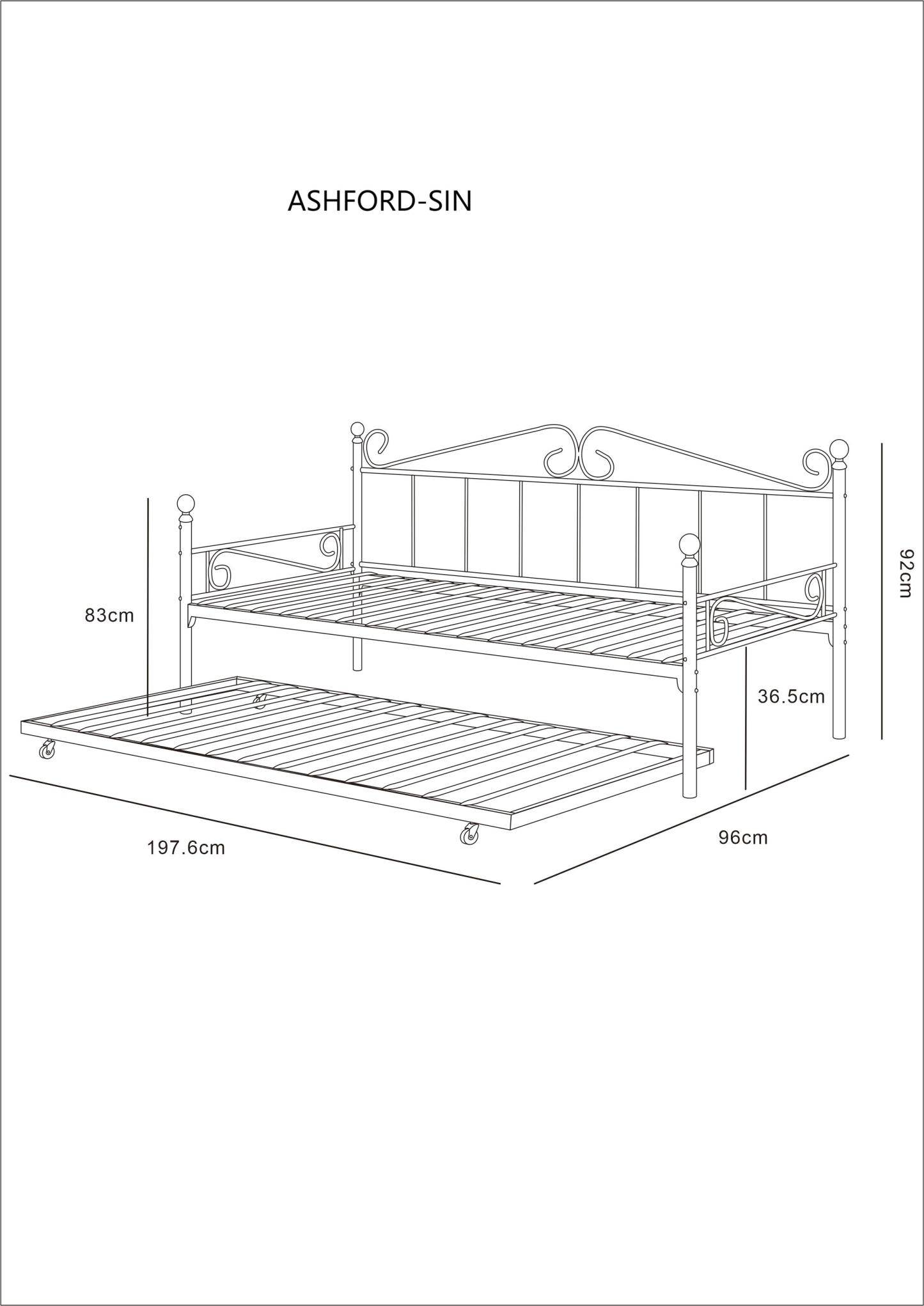 Ashford Vintage Black Metal Day Bed Frame