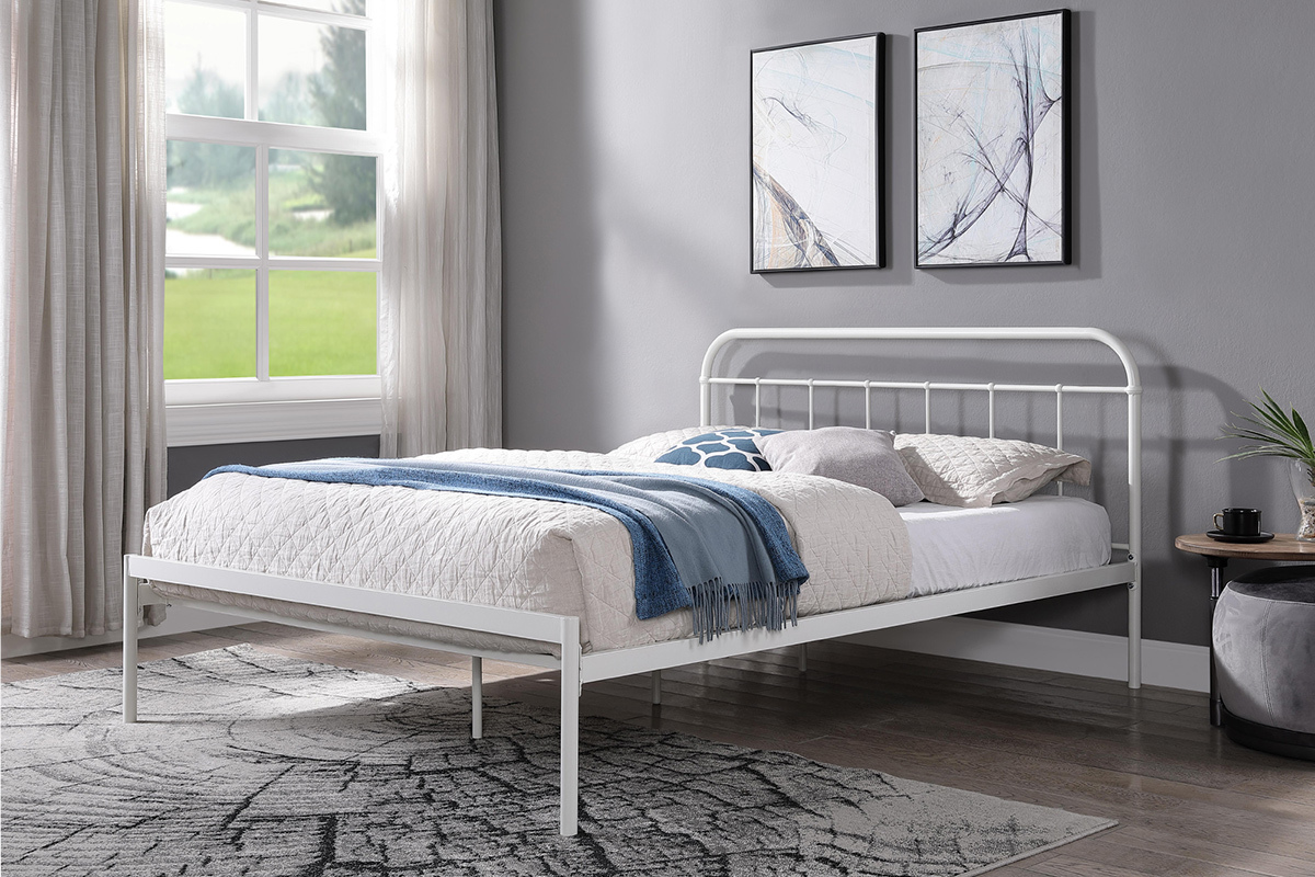 Bourton Modern White Metal King Size Bed Frame