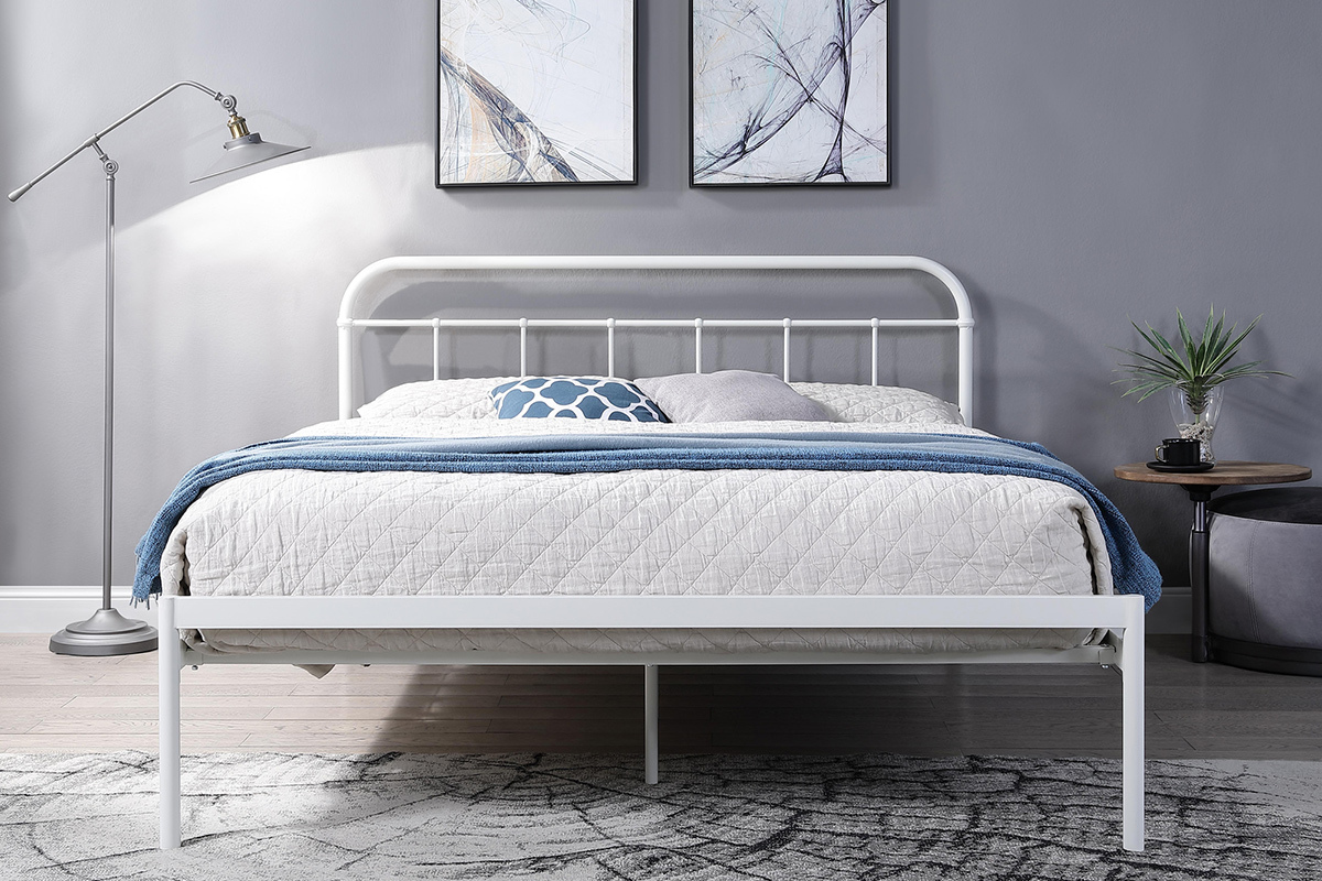 Bourton Modern White Metal King Size Bed Frame