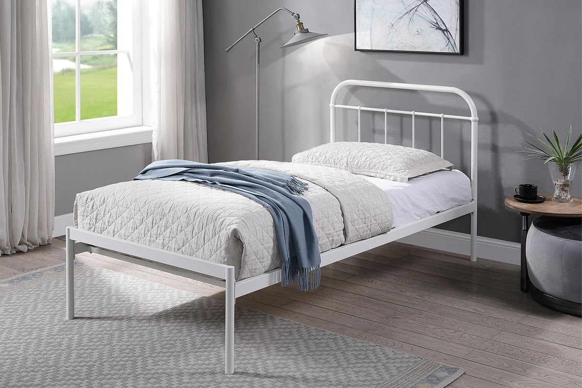 Bourton Modern White Metal King Size Bed Frame