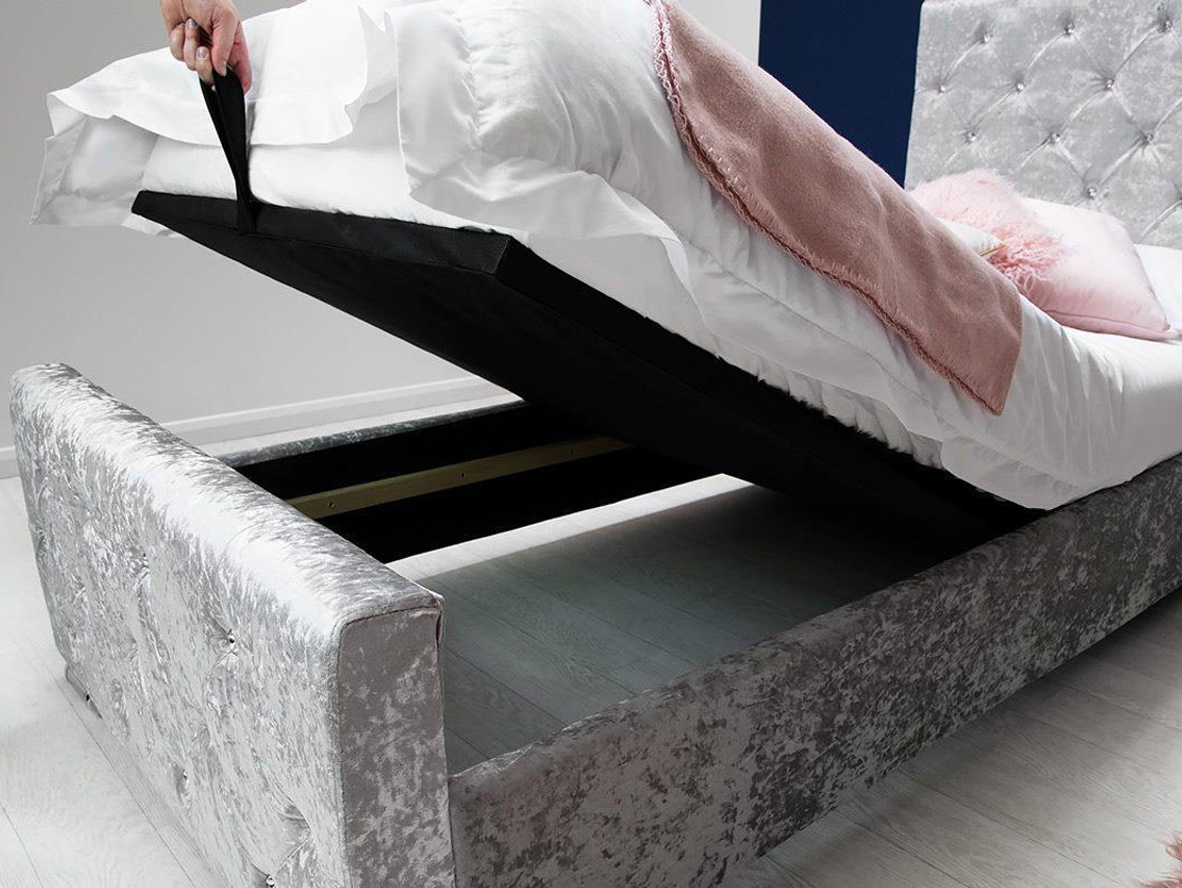 Beaumont Crushed Silver Velvet Storage Fabric Bed