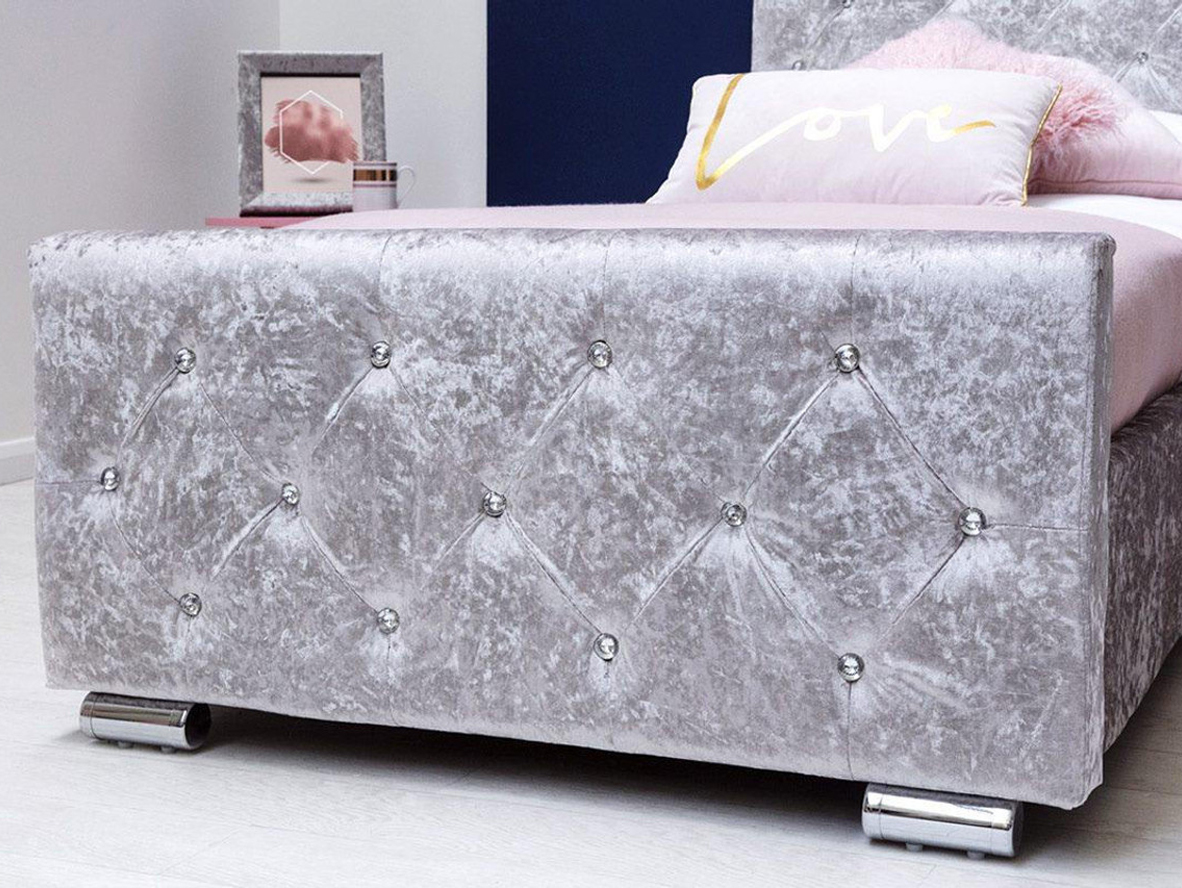 Beaumont Crushed Silver Velvet Storage Fabric Bed