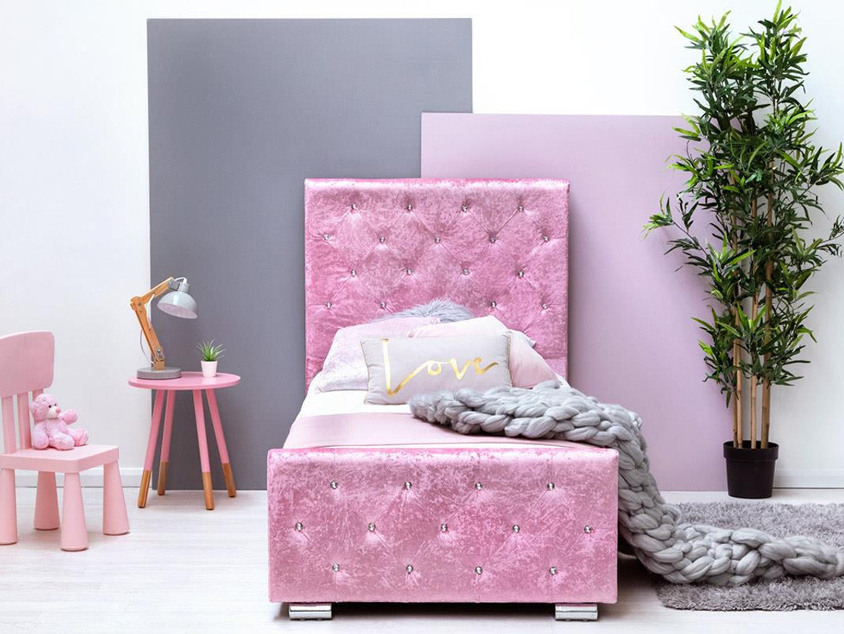 Beaumont Pink Velvet Storage Fabric Bed