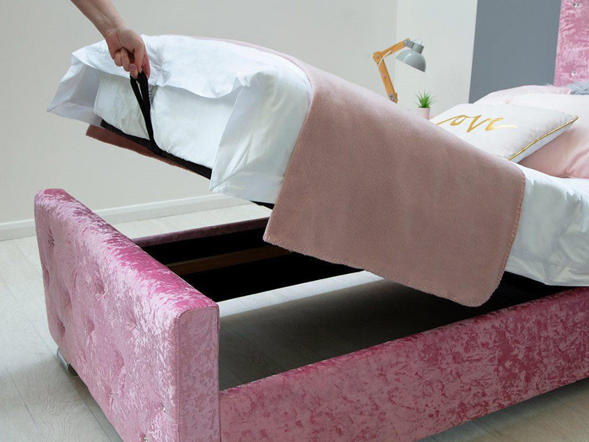 Beaumont Pink Velvet Storage Fabric Bed