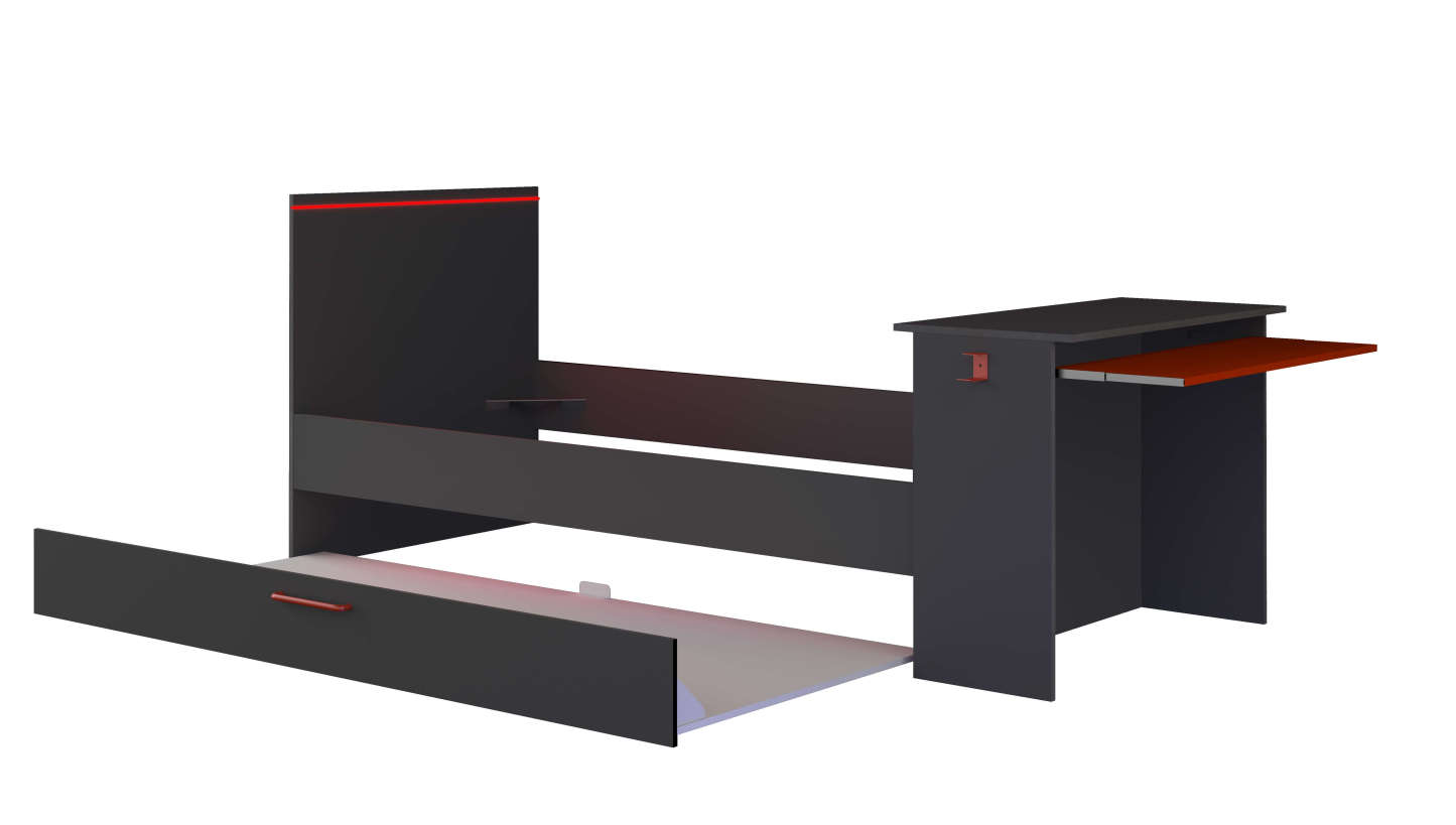 BZone LED Gaming Bed with Desk & Trundle