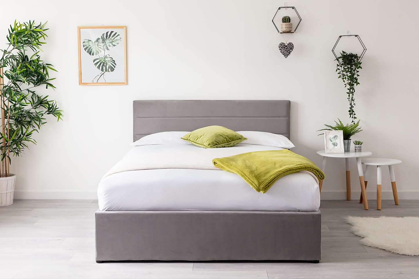 Chettle Grey Velvet Ottoman Bed