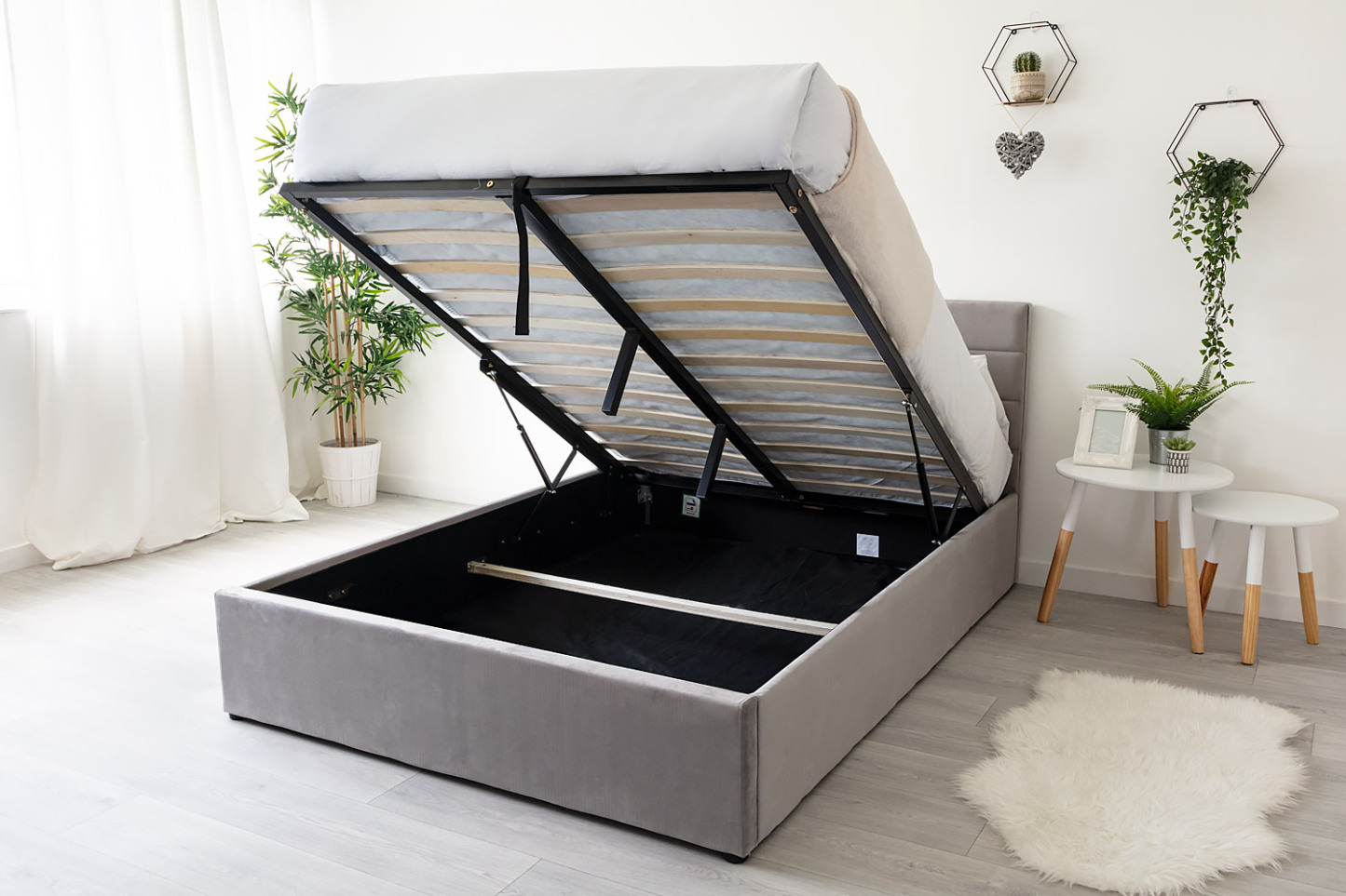 Chettle Grey Velvet Ottoman Bed