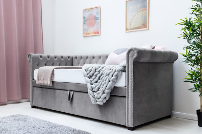Clarendon Grey Velvet Fabric Day Bed With Trundle