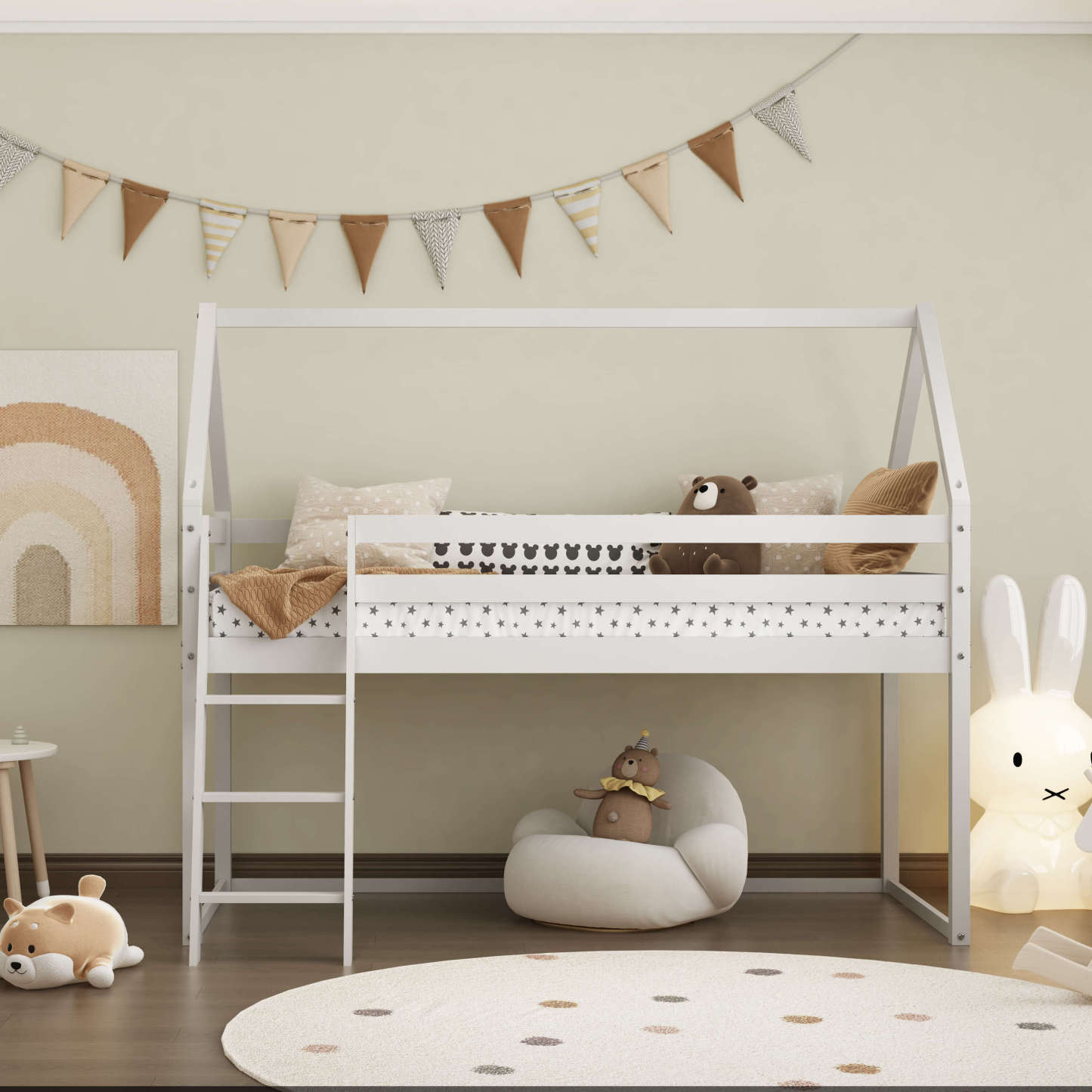 Eli Kids White Mid Sleeper Cabin Loft Bed With Underbed Storage Space