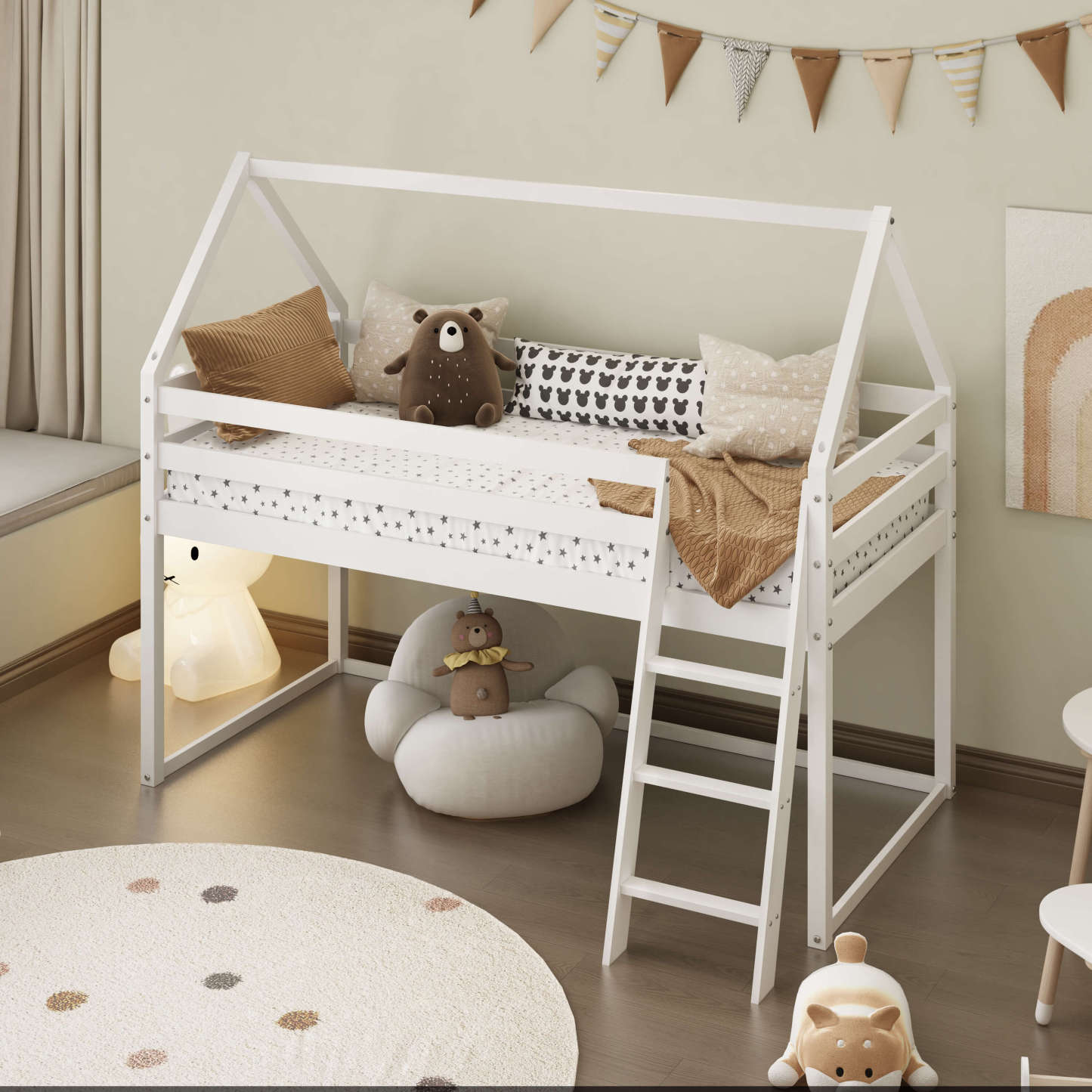 Eli Kids White Mid Sleeper Cabin Loft Bed With Underbed Storage Space