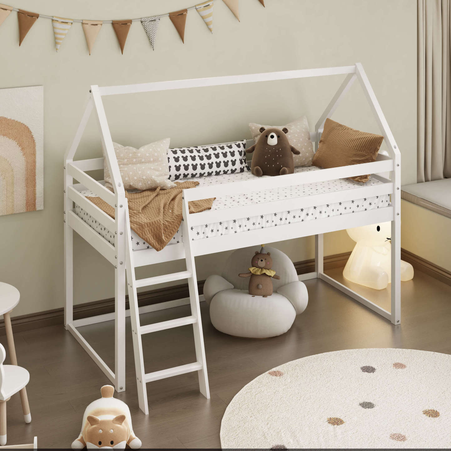 Eli Kids White Mid Sleeper Cabin Loft Bed With Underbed Storage Space